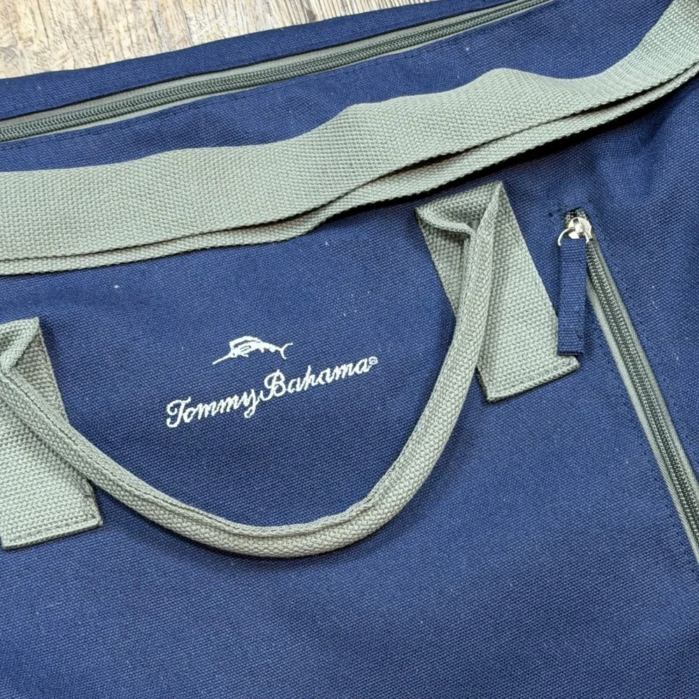 Tommy Bahama Navy Blue Canvas Duffel Bag Weekend Travel Carry On Soft Case